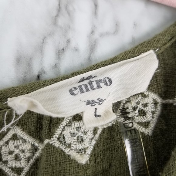 Entro Olive Green Dress with Cream Floral Embroidery - Picture 5 of 8